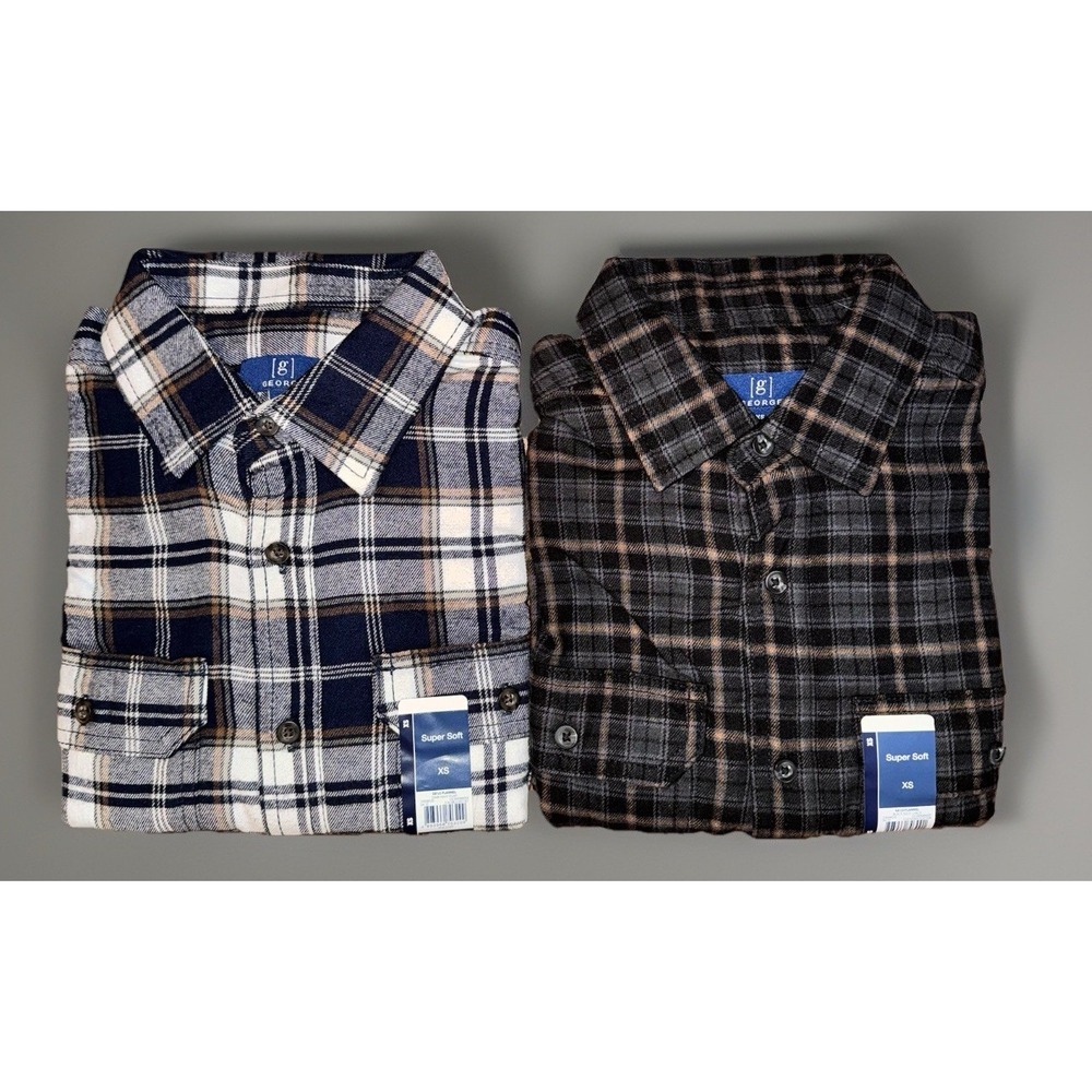 George Men's-Double Pocket-Flannel Shirt-Size Extra Small-Lot Of‎ Two-NWT